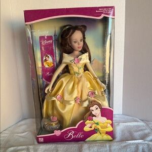 Disney Porcelain Belle Doll with Yellow and Pink Accents andtrinket box keepsake